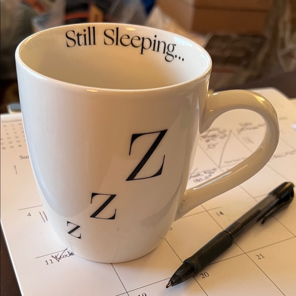 hazel & co. Still Sleeping White Coffee Tea Mug Cup Eye Lashes 12oz